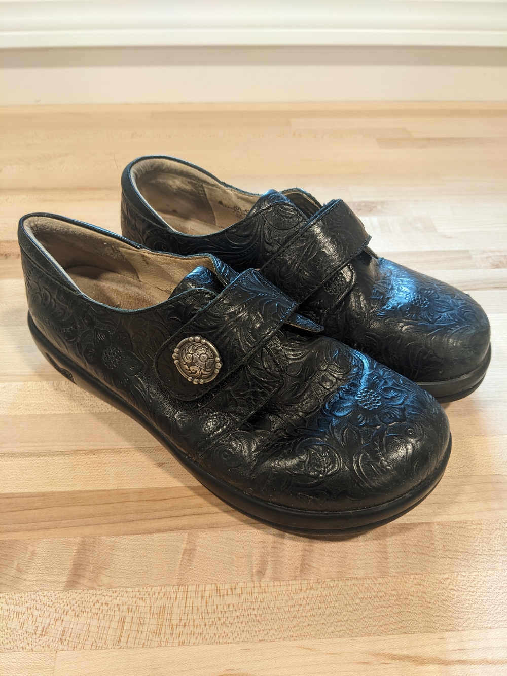 Alegria Black Floral Leather Shoes